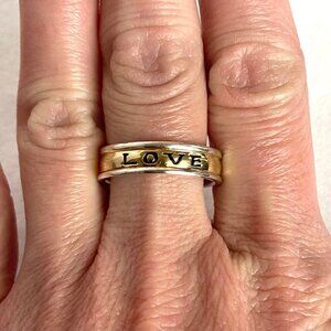 Sterling Silver 925 Gold Vermeil Two Tone Stamped LOVE Wedding Band Ring Sz 8.75